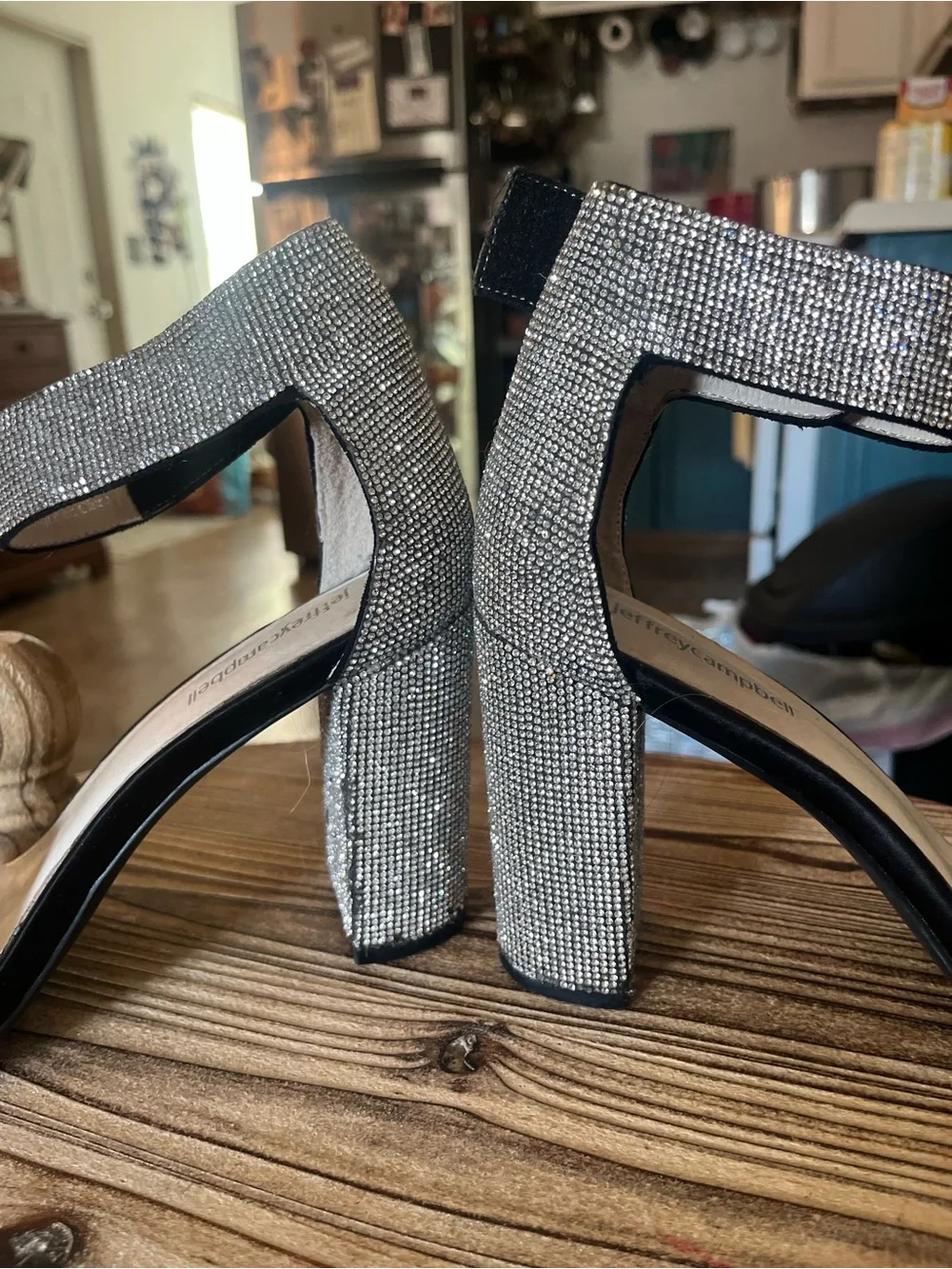 Jeffrey Campbell Black Heeled Sandals with Silver Crystal Straps
